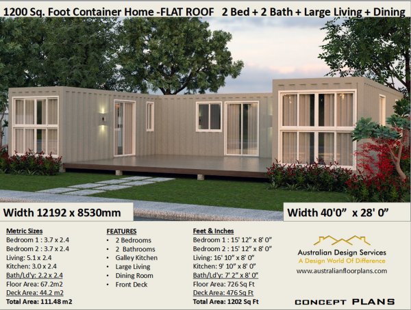 2 Bedroom Container Home: 1200 Combination